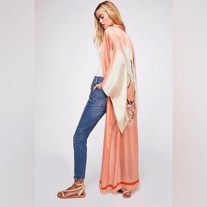 Free People Rising Sun Satin Coral Kimono